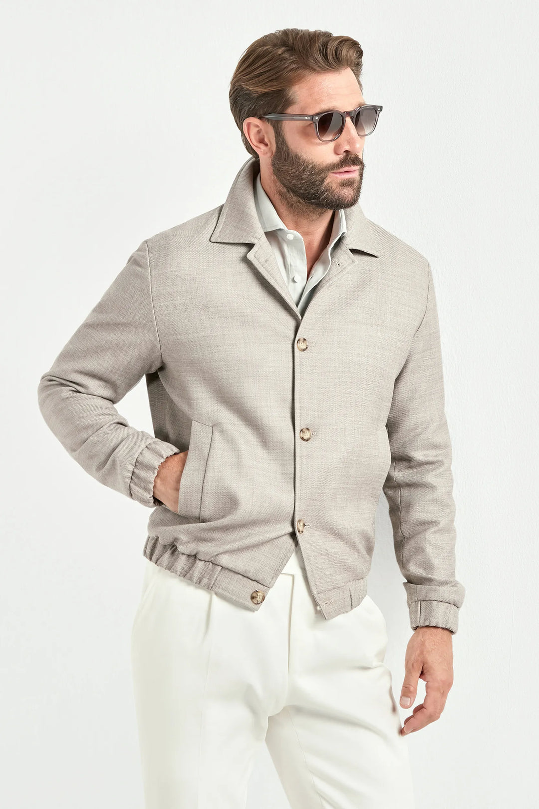 Taupe linen blend bomber - Made in Italy
