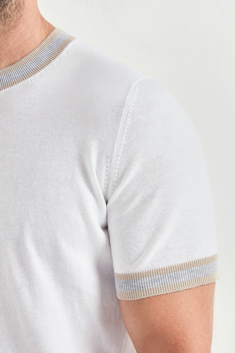White striped detail knitted t-shirt - Made in Italy